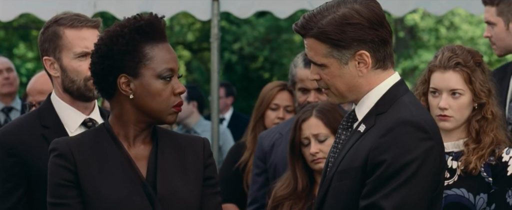 Viola Davis Garret Dillahunt Colin Farrell and Molly Kunz in Widows