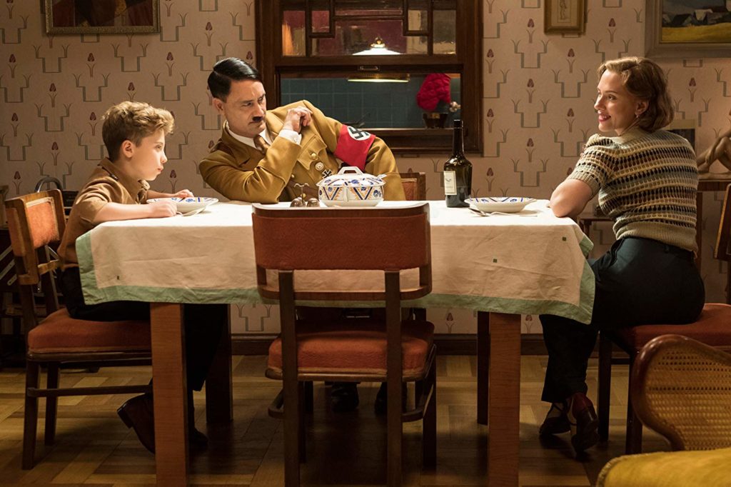 Taika Waititi, Scarlett Johansson, and Roman Griffin Davis in Jojo Rabbit